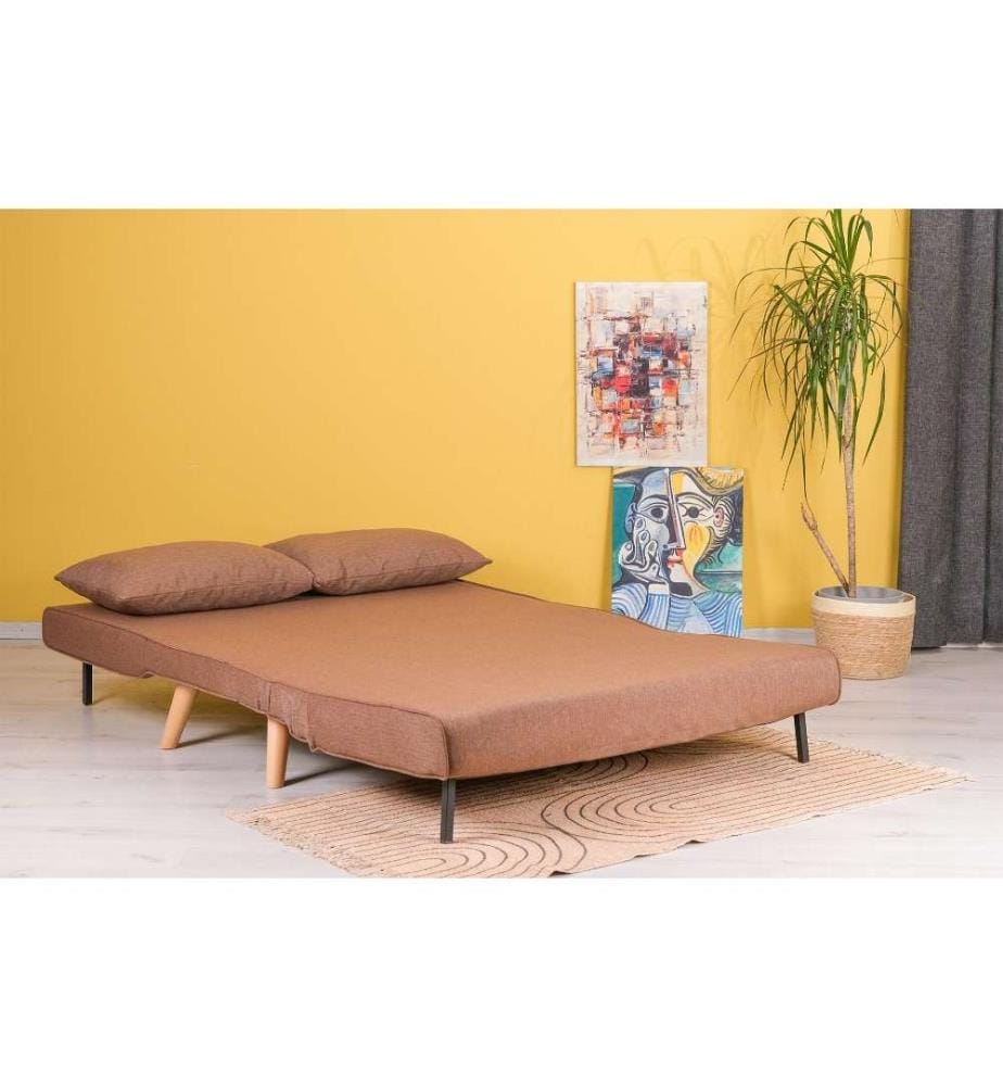 2-Sitz-Sofa-Bett, Braun, Metallrahmen, Polyester-Gewebe