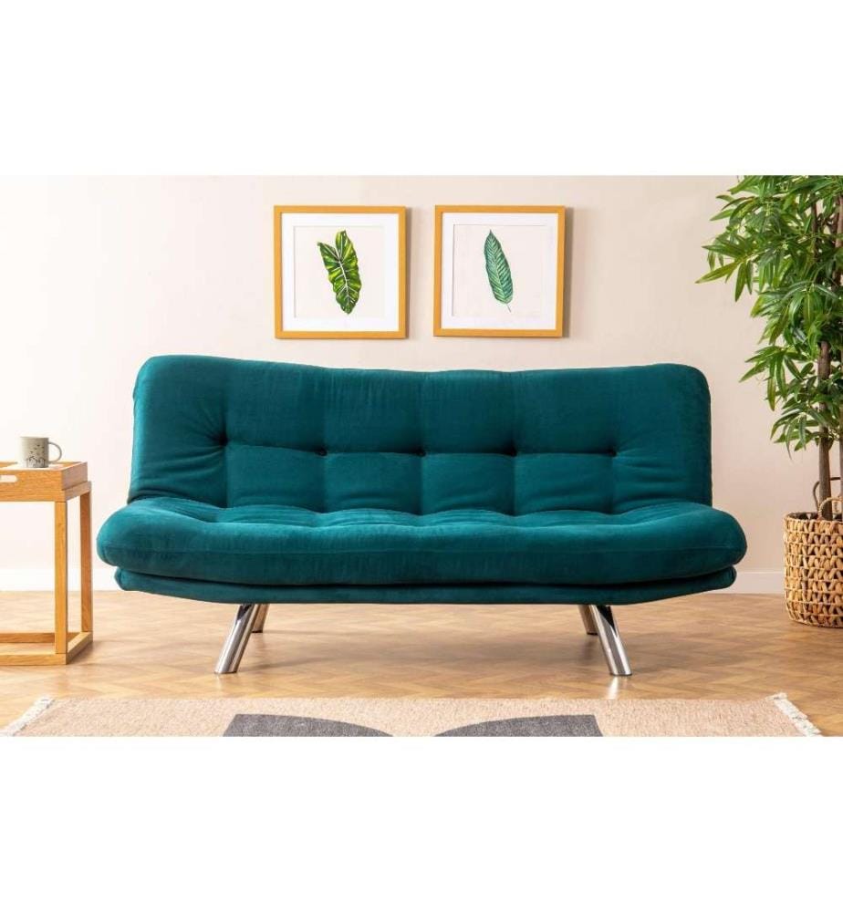 3-Sitzer Sofa-Bett, Petrolgrün, Metallgestell, weicher pflegeleichter Stoff Stoff