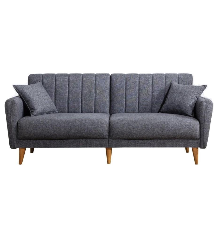 3-Sitz Sofa-Bett, Dunkelgrau, Hainbuchenholz - Metallrahmen, Leinenstoff
