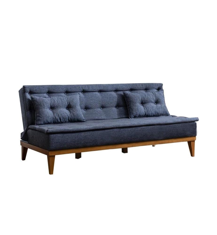 3-Sitz Sofa-Bett, Dunkelblau, Hainbuchenholzrahmen, Leinenstoff