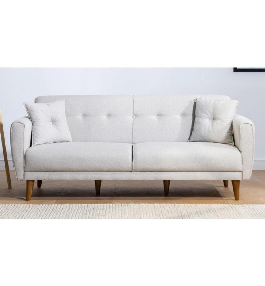 3-Sitz Sofa-Bett, Creme, Hainbuchenholzrahmen, Leinenstoff