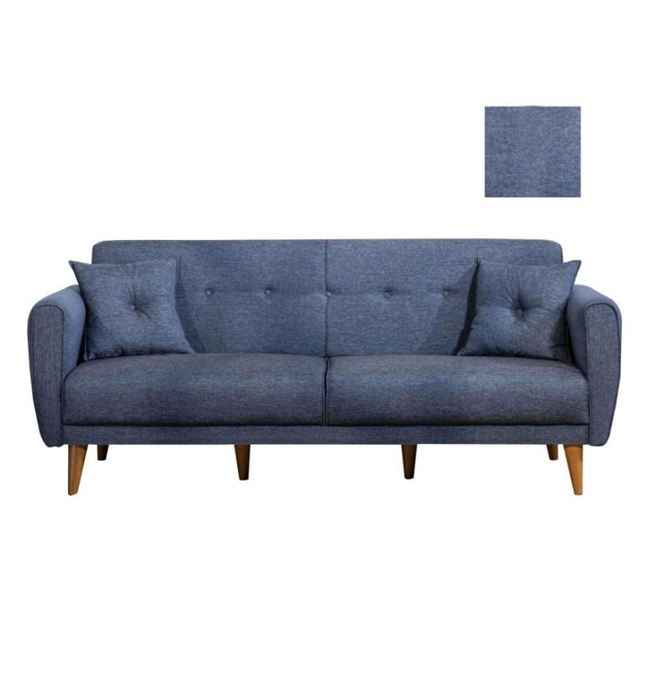 3-Sitz Sofa-Bett, Dunkelblau, Hainbuchenholzrahmen, Leinenstoff