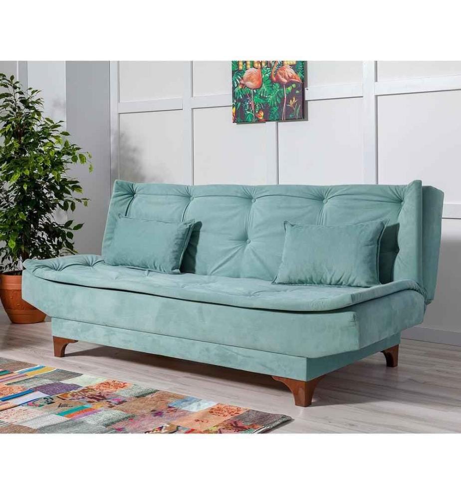 3-Sitz Sofa-Bett, Sea Green, Kiefernholzrahmen, Strickstoff Stoff