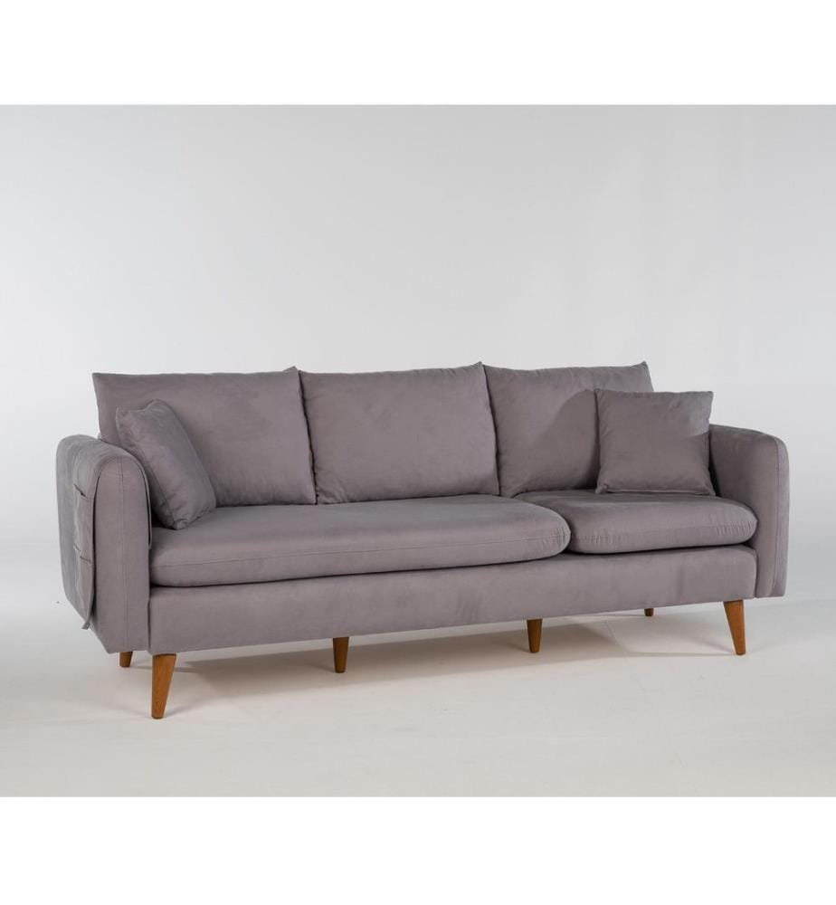 3-Sitz-Sofa, Grau, Gestell aus Kiefernholz, Strickstoff Stoff