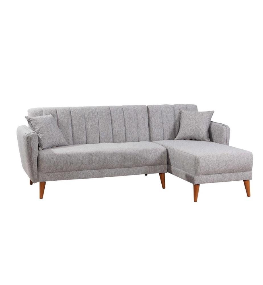 Ecksofa-Bett, Grau, Hainbuchenholz - Metallrahmen, Leinenstoff