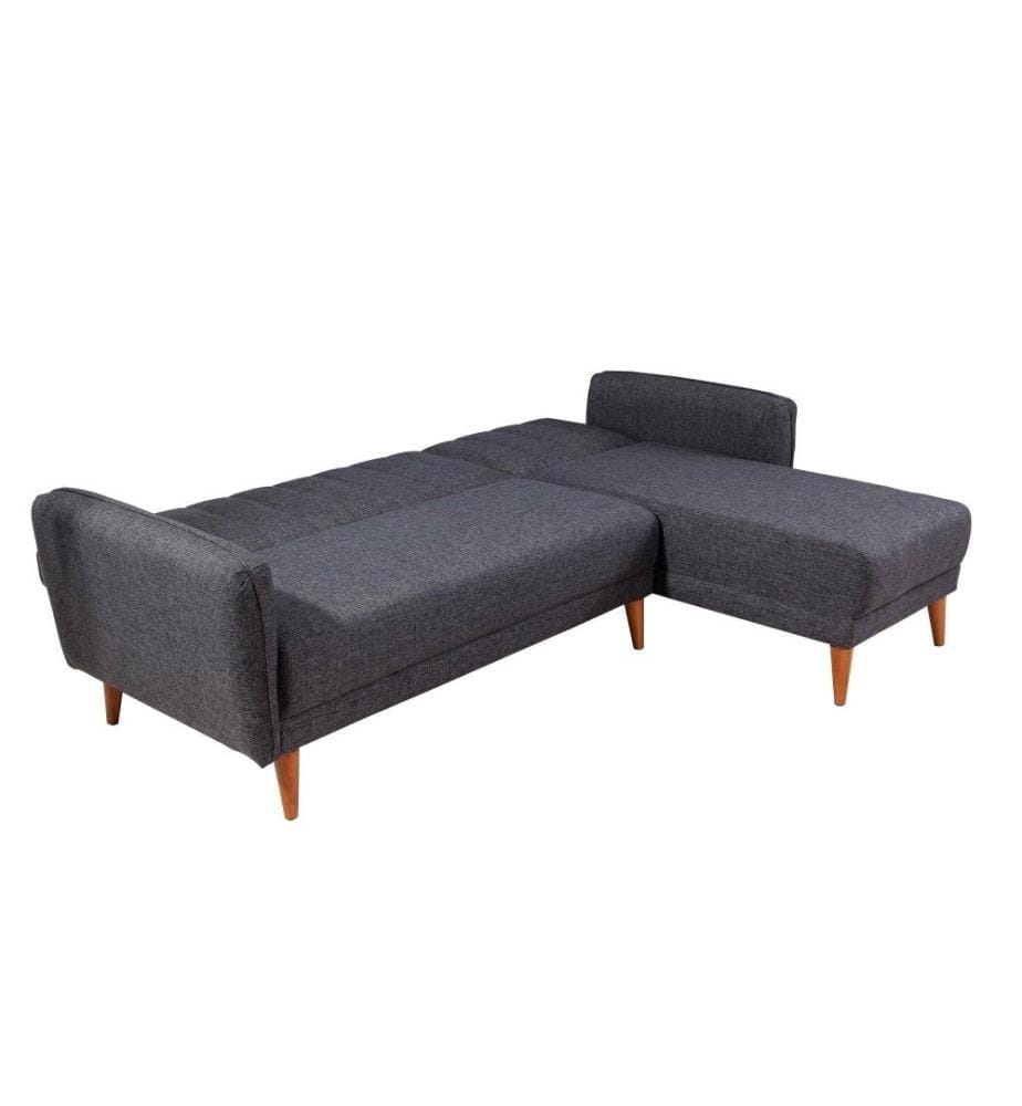 Ecksofa-Bett, Dunkelgrau, Hainbuchenholz - Metallrahmen, Leinenstoff