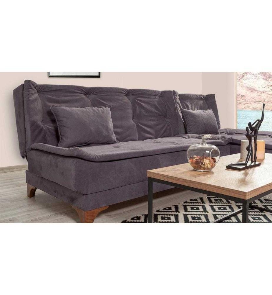Ecksofa-Bett, Anthrazit, Kiefernholzrahmen, Strickstoff Stoff