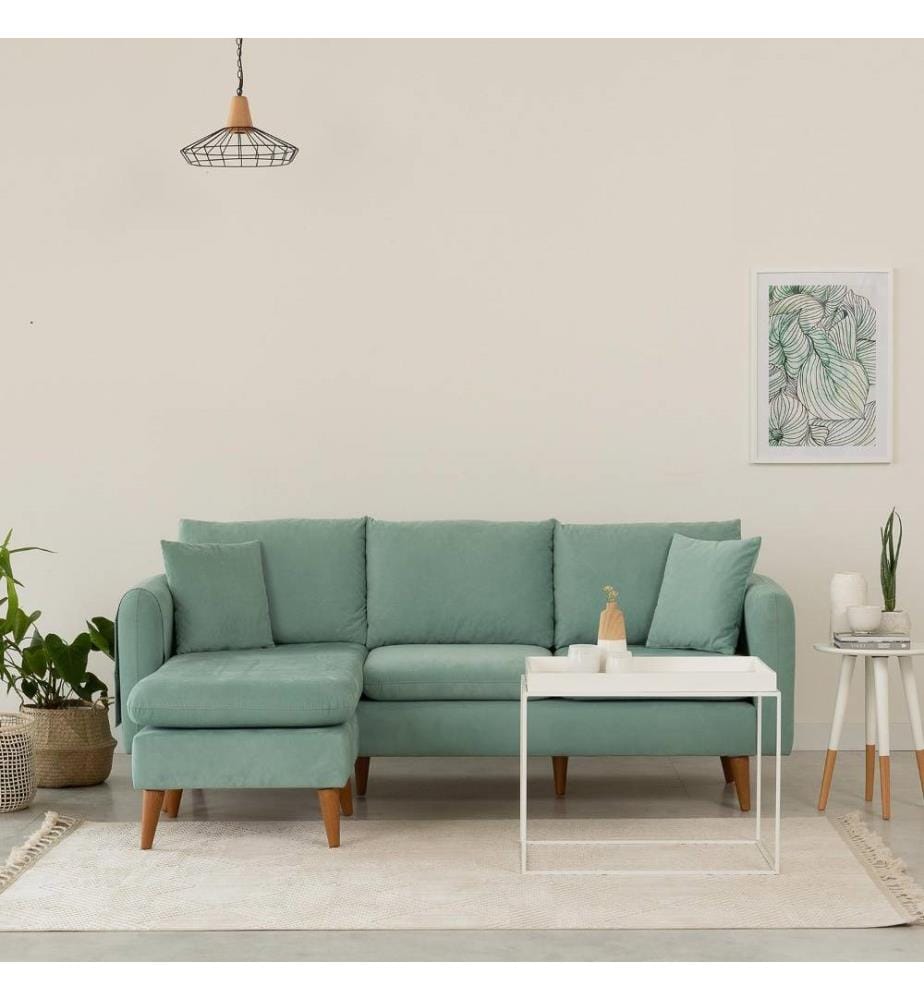 Ecksofa, Seegrün, Gestell aus Kiefernholz, Strickstoff Stoff