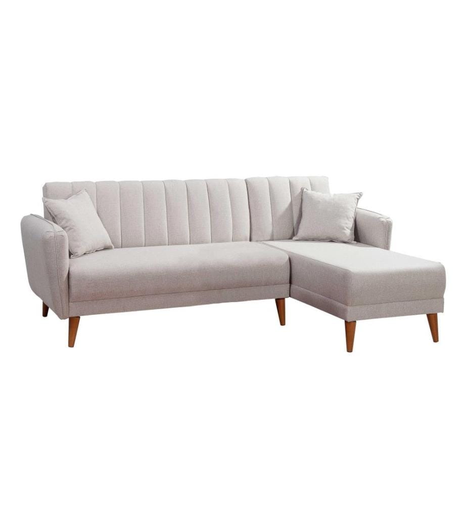 Ecksofa-Bett, Creme, Hainbuchenholz - Metallrahmen, Leinenstoff