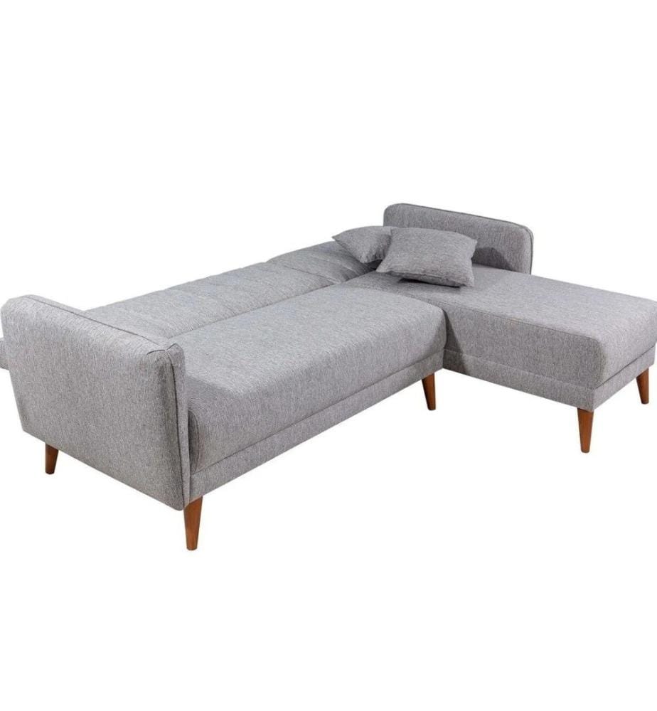 Ecksofa-Bett, Creme, Hainbuchenholz - Metallrahmen, Leinenstoff