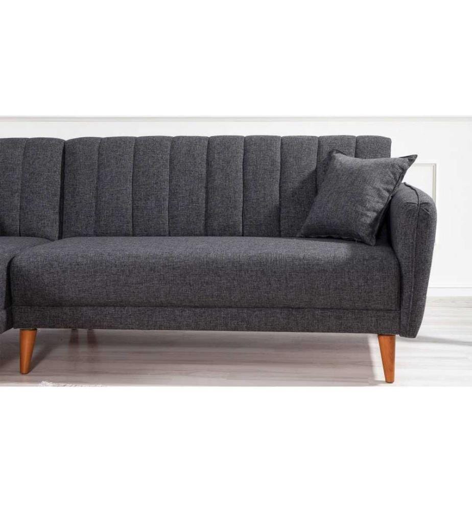 Ecksofa-Bett, Dunkelgrau, Hainbuchenholz - Metallrahmen, Leinenstoff