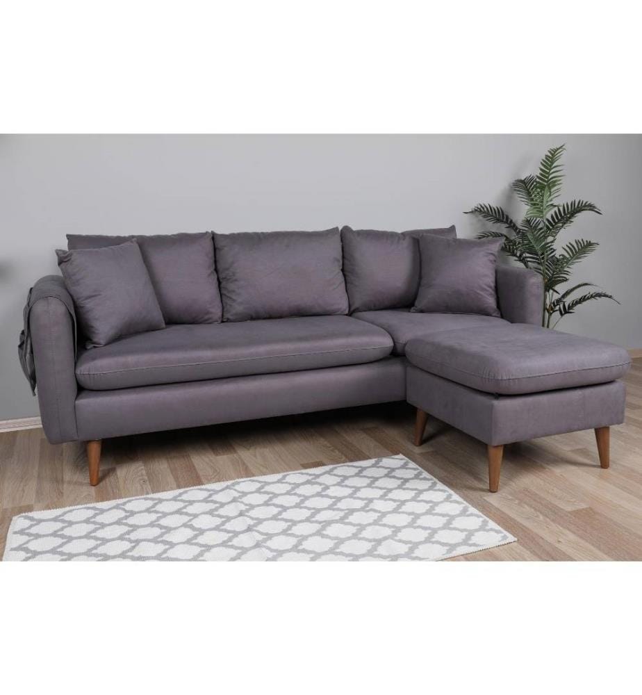 Ecksofa, Anthrazit, Gestell aus Kiefernholz, Gestrickter Stoff Stoff