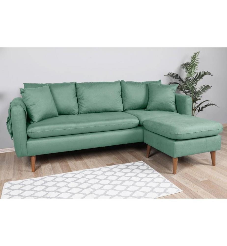 Ecksofa, Seegrün, Gestell aus Kiefernholz, Strickstoff Stoff