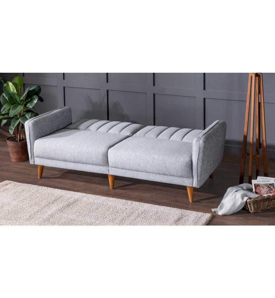 Sofa-Bett-Set, Grau, Hainbuchenholzrahmen, Leinenstoff