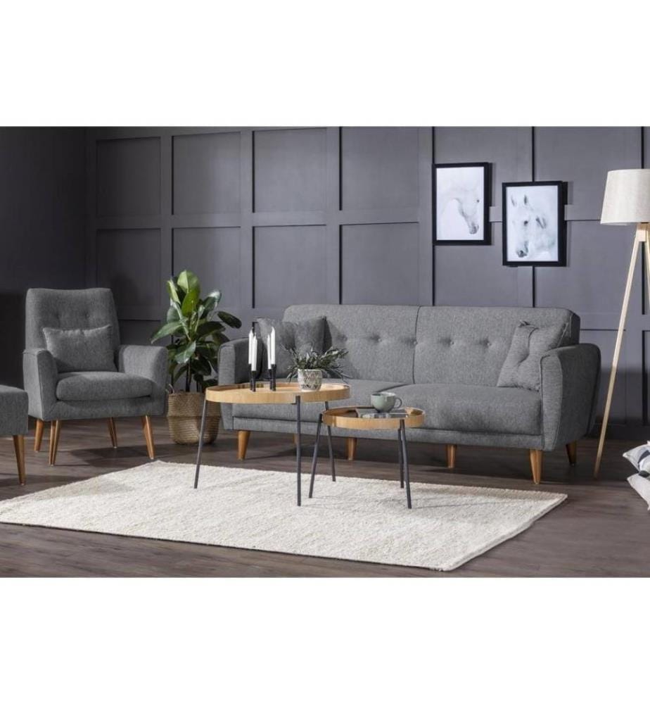 Sofa-Bett-Set, Dunkelgrau, Rahmen aus Hainbuchenholz, Leinenstoff