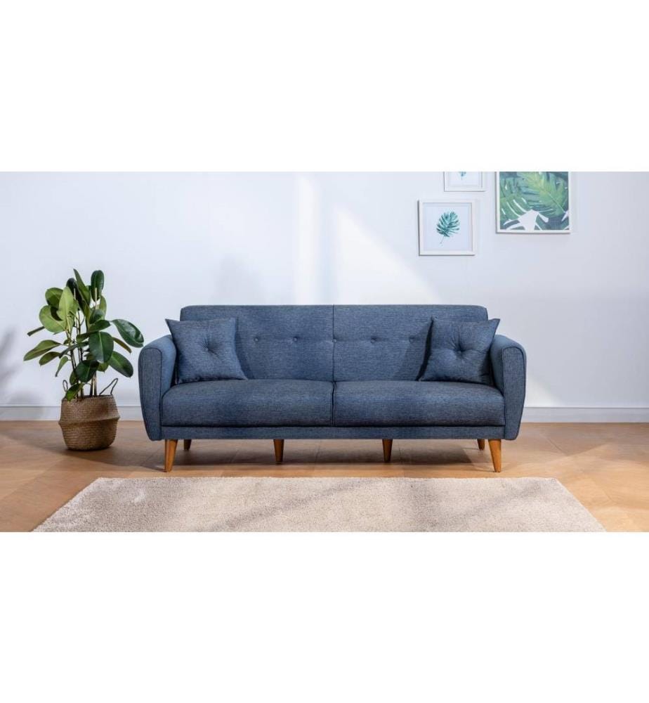 Sofa-Bett-Set, Dunkelblau, Rahmen aus Hainbuchenholz, Leinenstoff