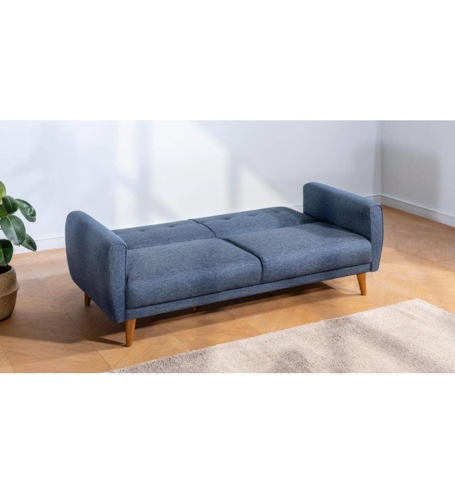 Sofa-Bett-Set, Dunkelblau, Rahmen aus Hainbuchenholz, Leinenstoff