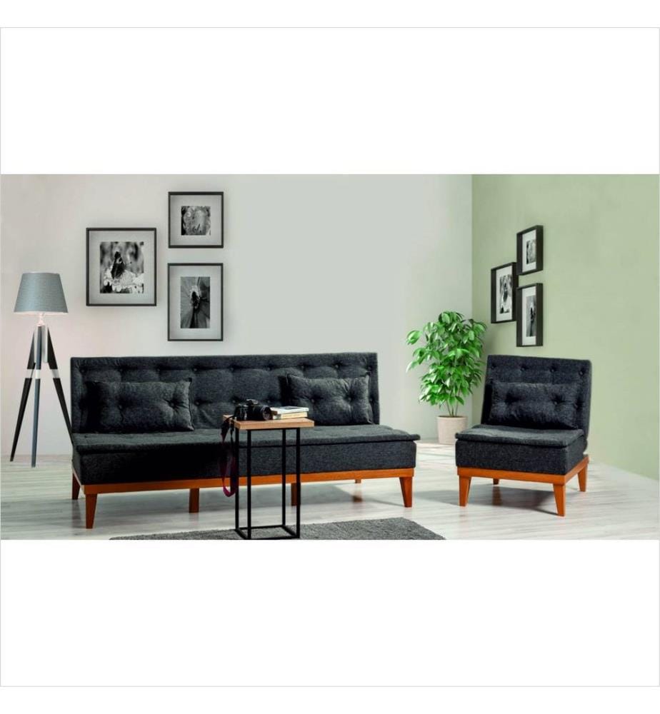 Sofa-Bett-Set, Anthrazit, Rahmen aus Hainbuchenholz, Leinenstoff