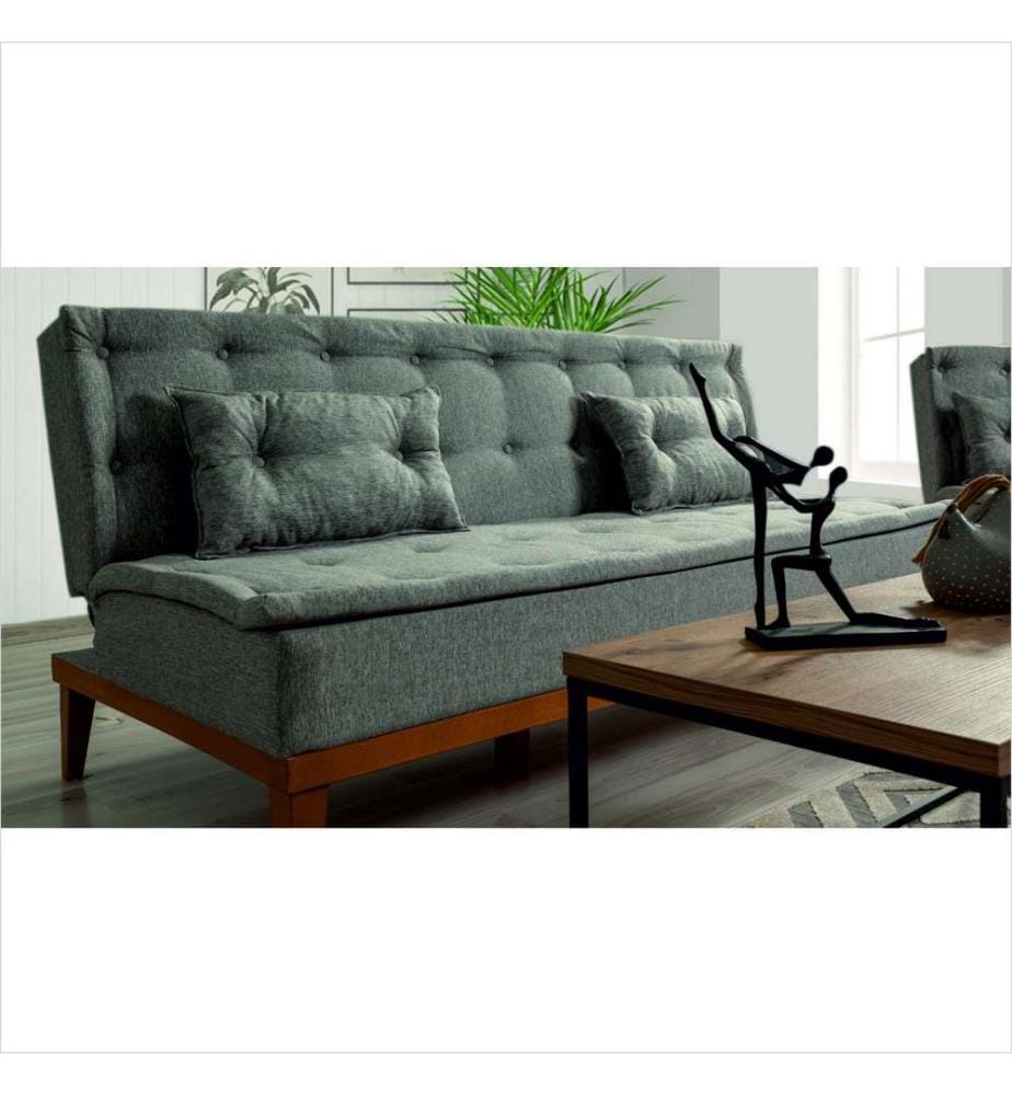 Sofa-Bett-Set, Dunkelgrau, Rahmen aus Hainbuchenholz, Leinenstoff