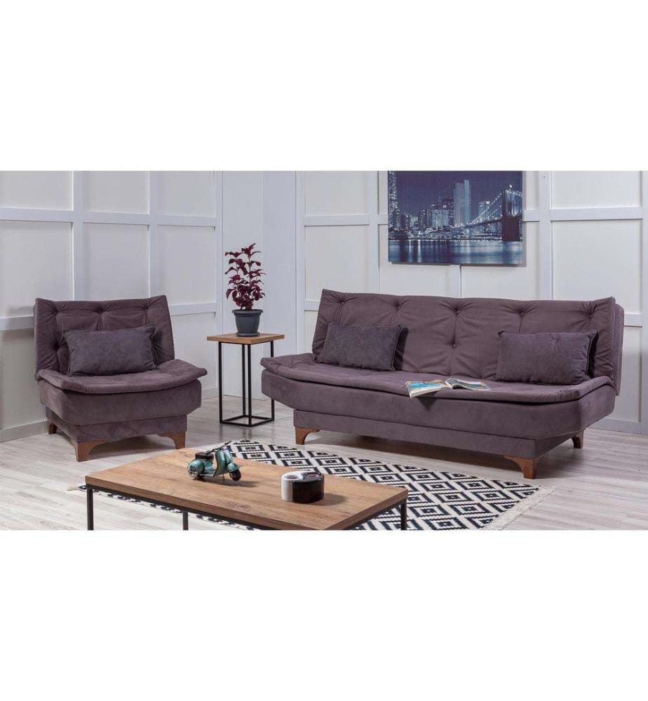Sofa-Bett-Set, Anthrazit, Gestell aus Hainbuchenholz, Gestrickter Stoff