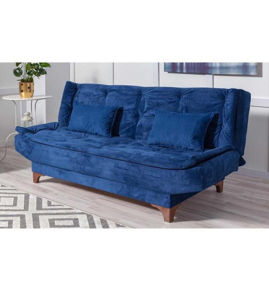 Sofa-Bett-Set, Dunkelblau, Gestell aus Hainbuchenholz, Strickstoff Stoff