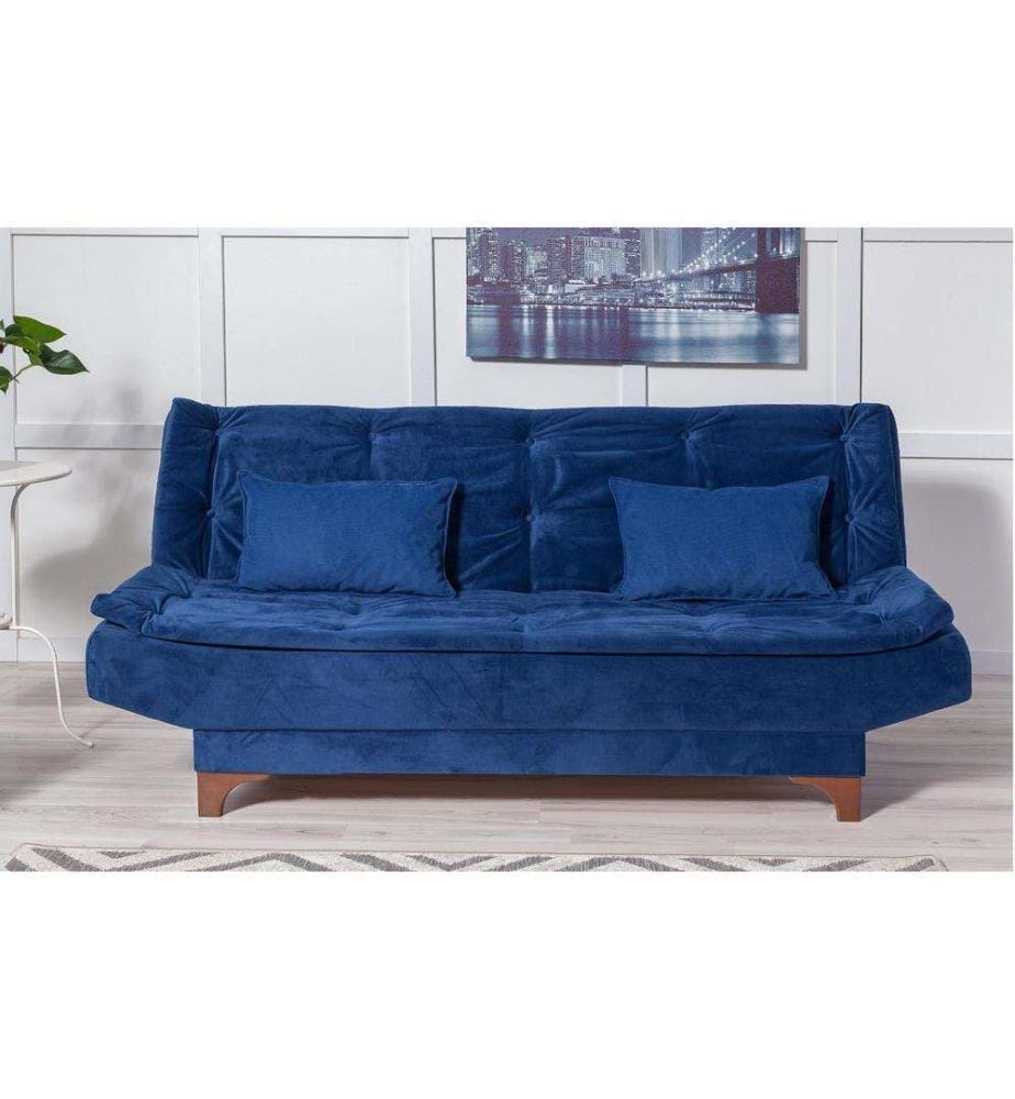 Sofa-Bett-Set, Dunkelblau, Gestell aus Hainbuchenholz, Strickstoff Stoff