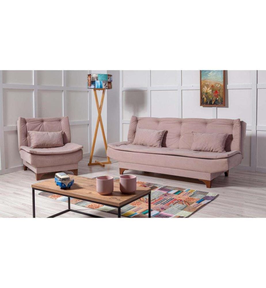 Sofa-Bett-Set, Stone, Gestell aus Hainbuchenholz, Strickstoff Stoff