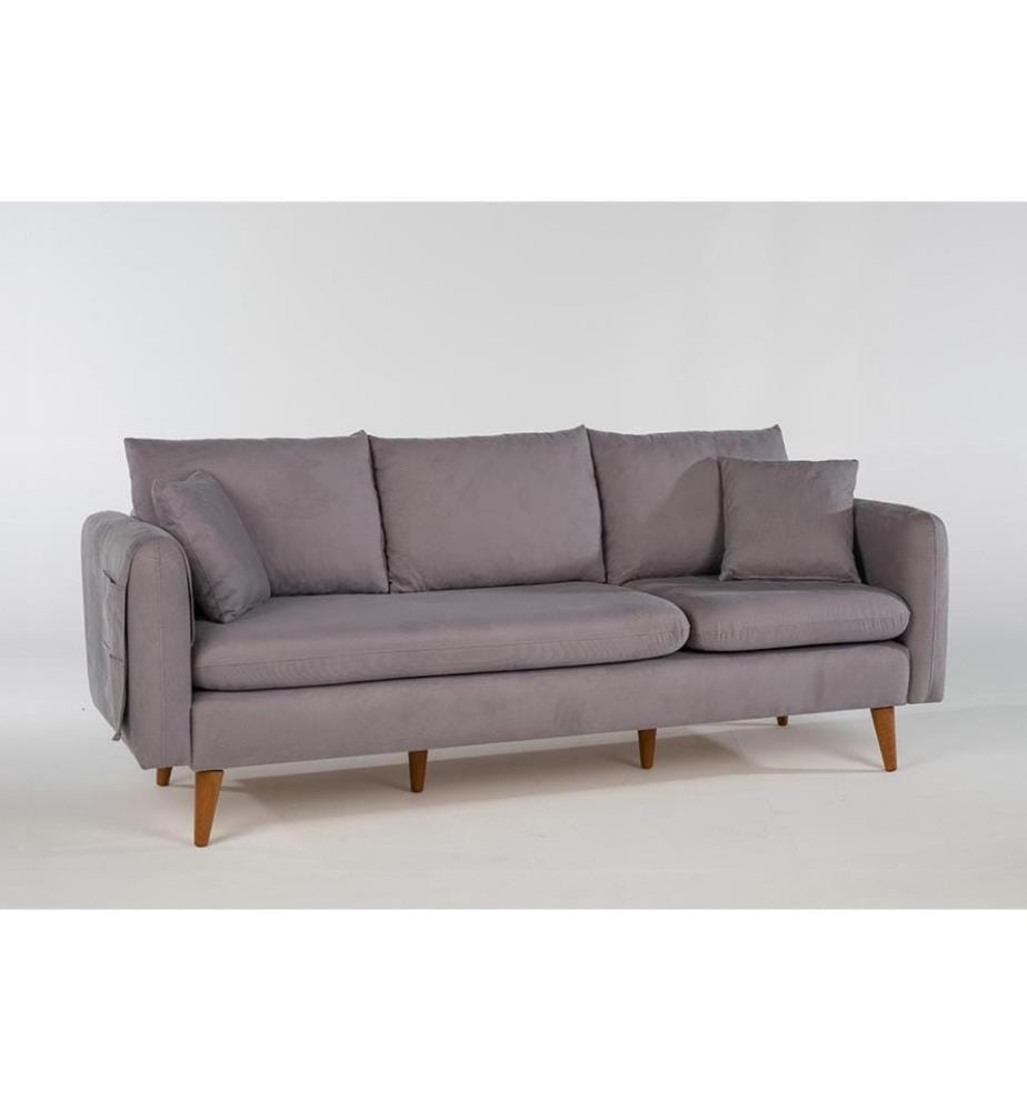 Sofa Set, Grey, Hornbeam Wood Frame, Knit Fabric Fabric