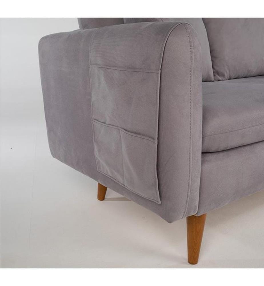 Sofa Set, Grey, Hornbeam Wood Frame, Knit Fabric Fabric