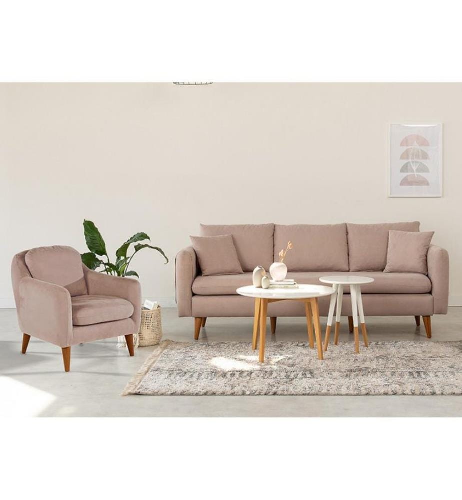 Ensemble canapé, pierre, structure en bois de charme, tissu en tricot