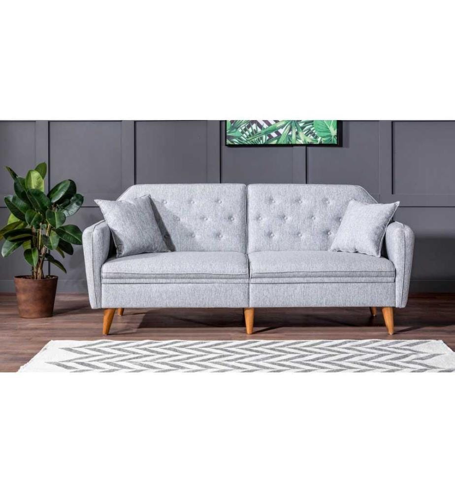 Sofa-Bett-Set, Grau, Hainbuchenholzrahmen, Leinenstoff