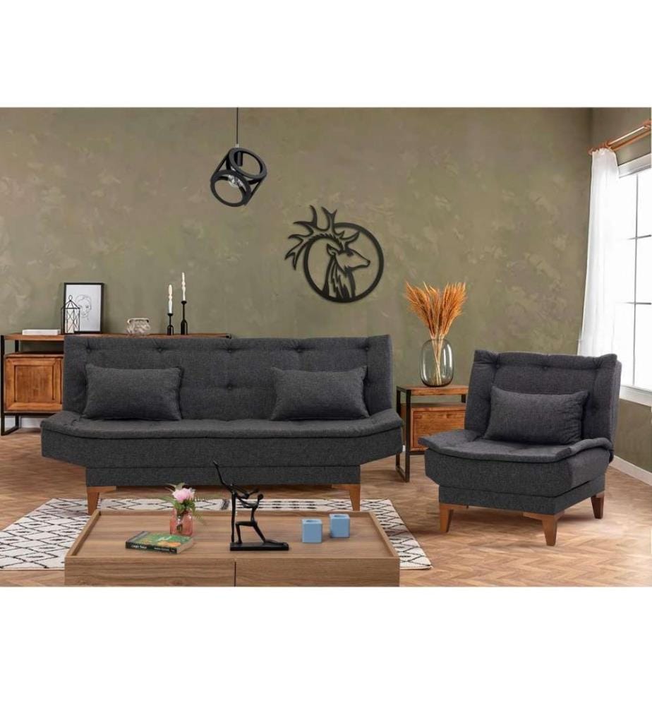 Sofa-Bett-Set, Anthrazit, Buchenholzrahmen, Polyurethan-Acryl-Gewebe