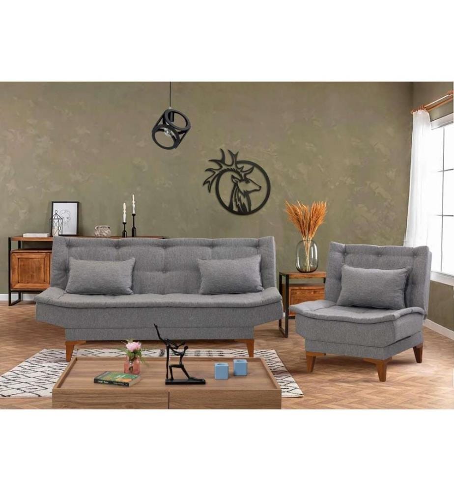 Sofa-Bett-Set, Grau, Buchenholzrahmen, Polyurethan-Acryl-Gewebe