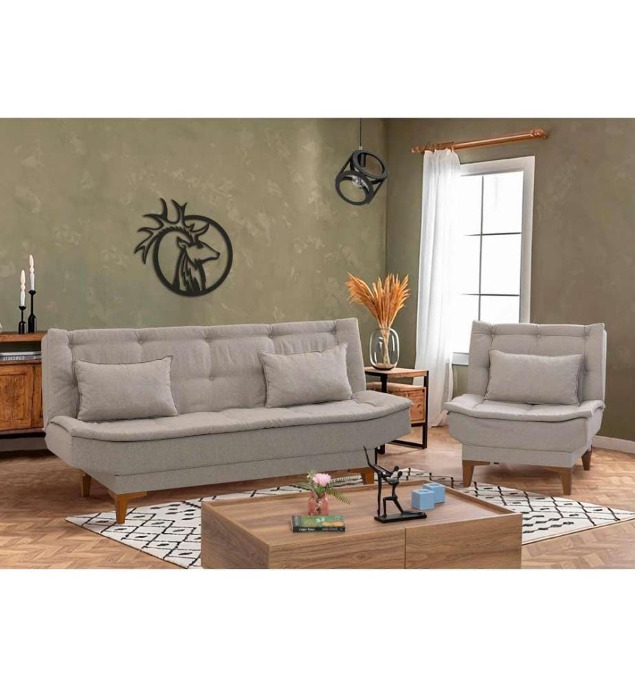 Sofa-Bett-Set, Creme, Buchenholzrahmen, Polyurethan-Acryl-Gewebe