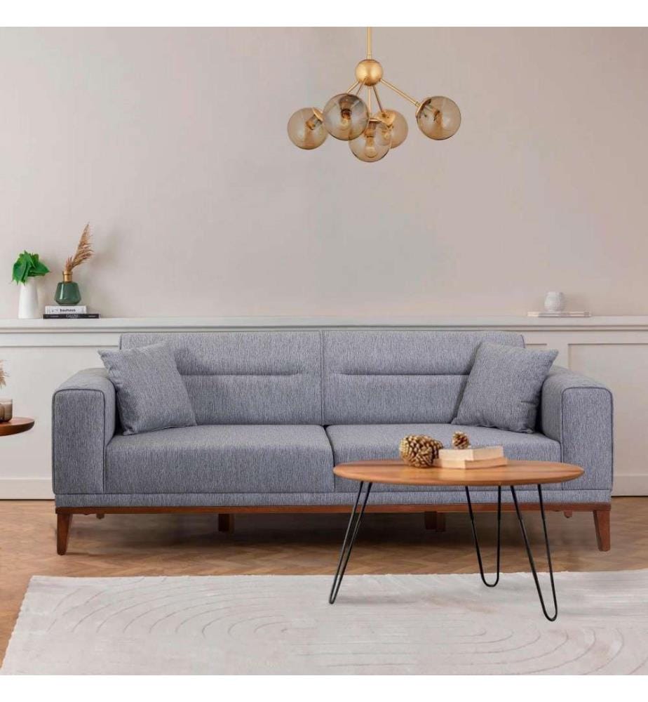 Sofa-Bed Set, Grey, Hornbeam Frame, Polyester Fabric