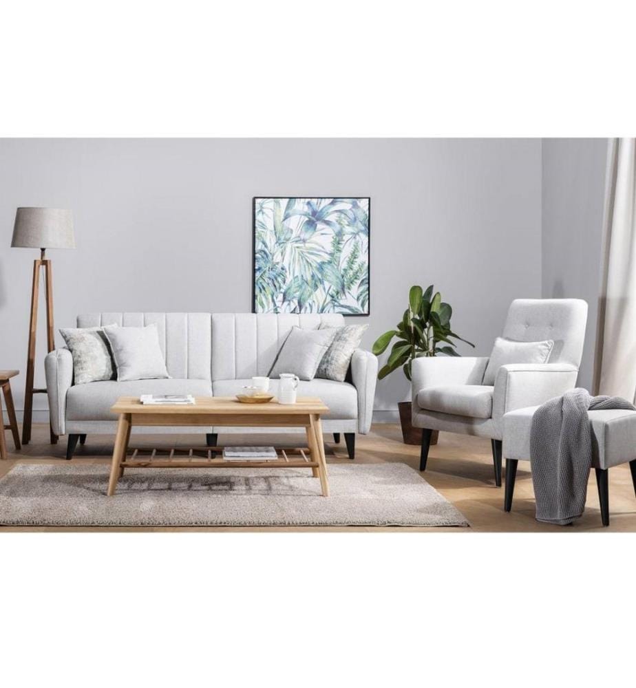 Sofa-Bed Set, Cream, Hornbeam Frame, Polyester Fabric