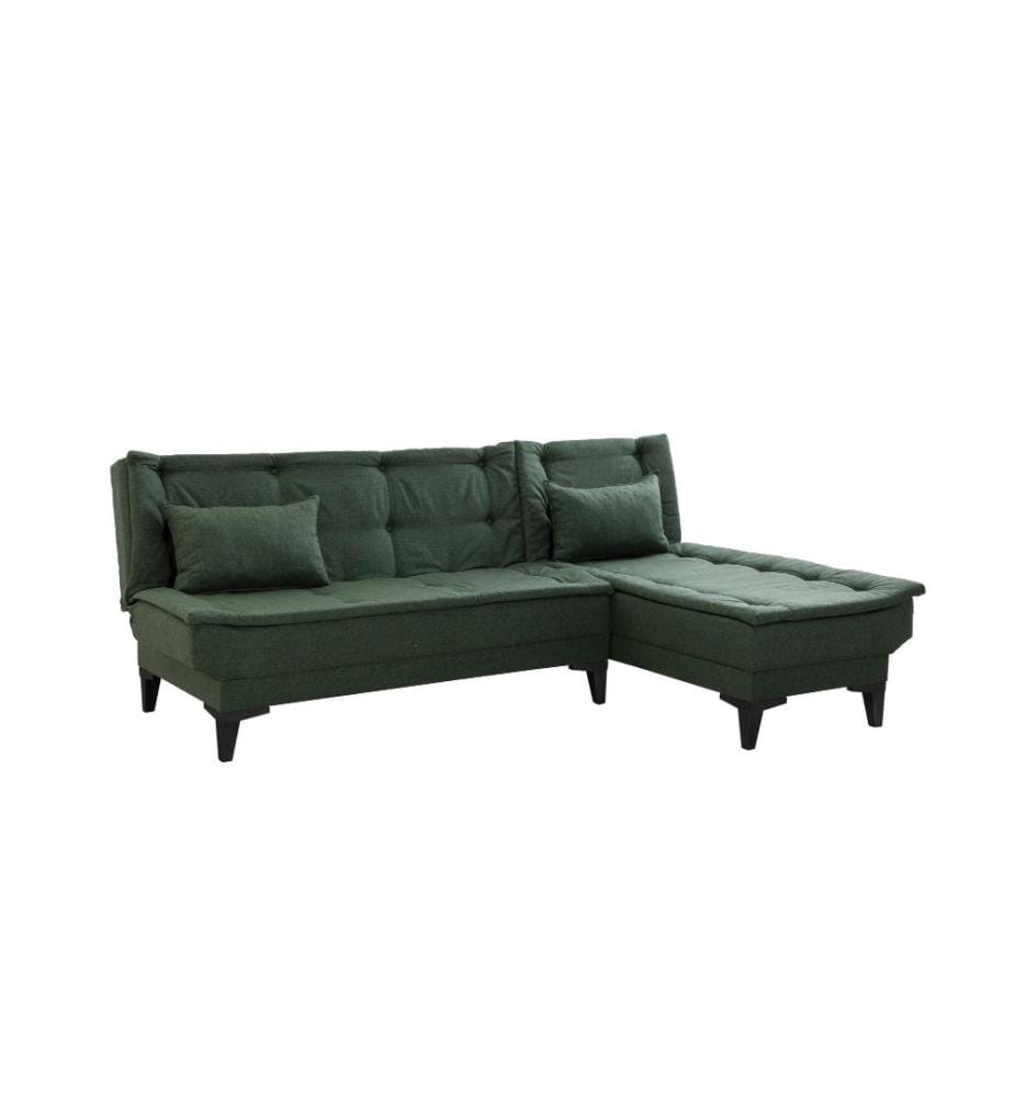 Corner Sofa-Bed, Green, Hornbeam Frame, Polyester Fabric