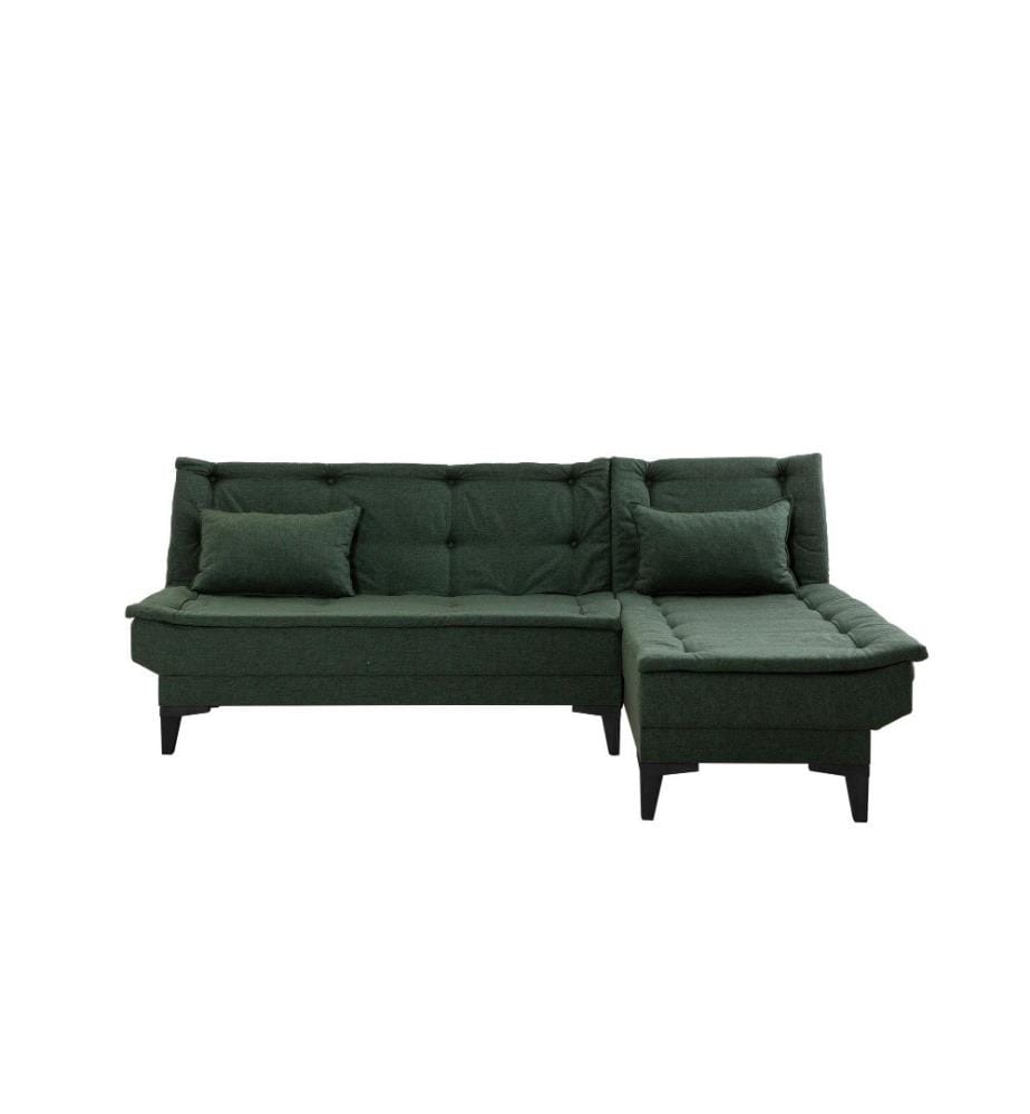 Corner Sofa-Bed, Green, Hornbeam Frame, Polyester Fabric