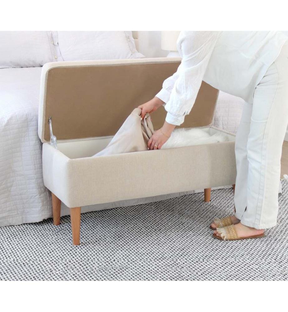 Hocker, Creme, 50 % BAUMWOLLE / 50 % LEINEN, Holzbeine