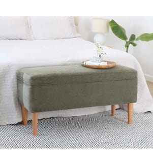 Pouf, vert, 50 % COTON / 50 % LIN, pieds en bois