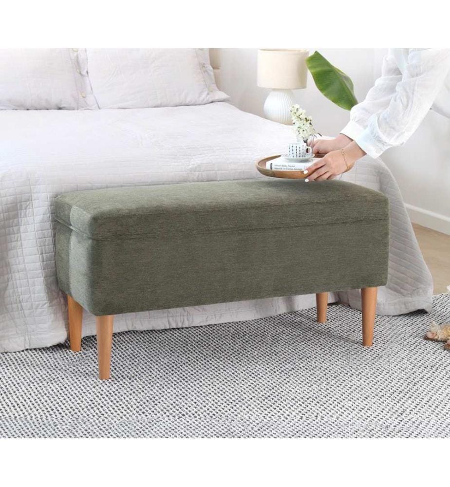 Hocker, Grün, 50 % BAUMWOLLE / 50 % LEINEN, Holzbeine