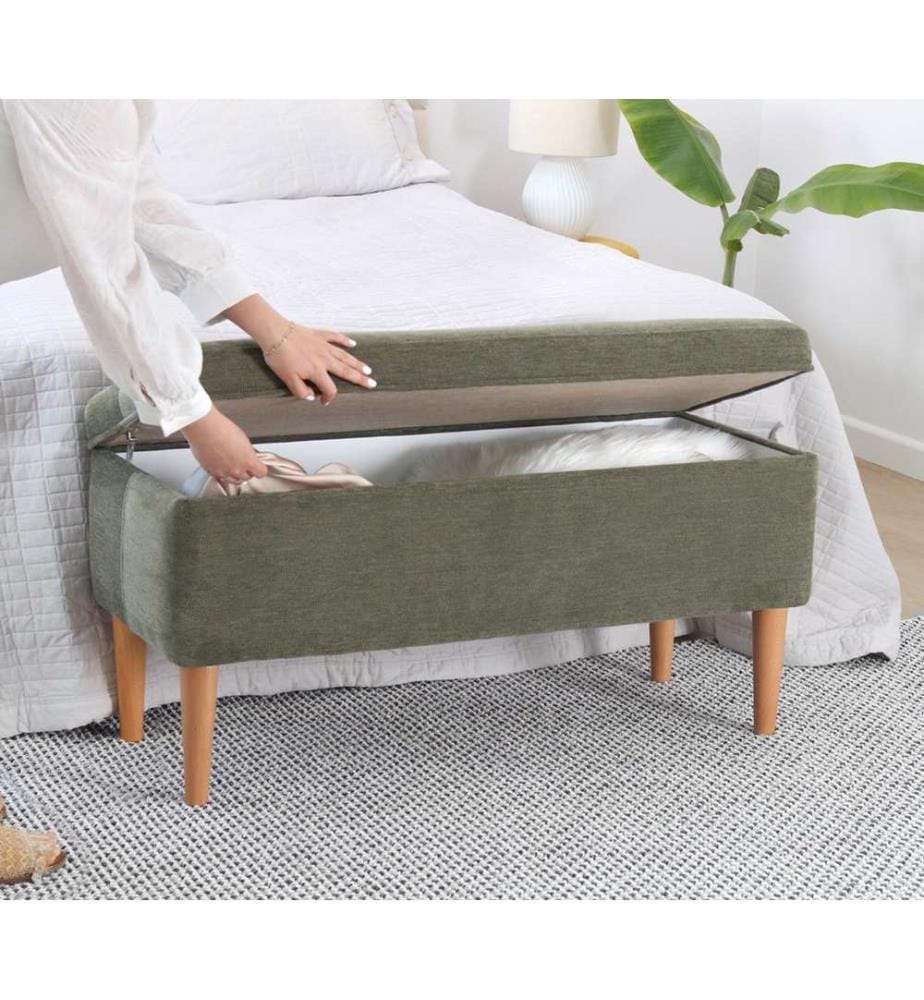 Hocker, Grün, 50 % BAUMWOLLE / 50 % LEINEN, Holzbeine