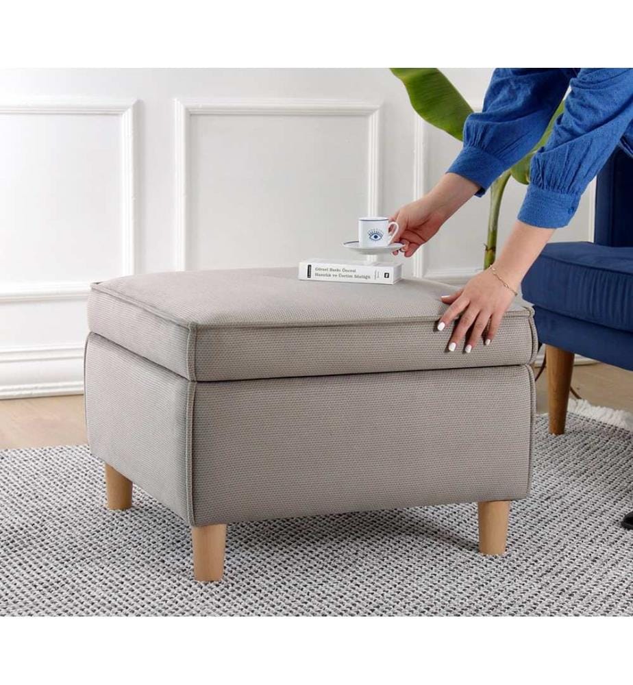 Hocker, braun, 100 % BAUMWOLLE, Holzbeine