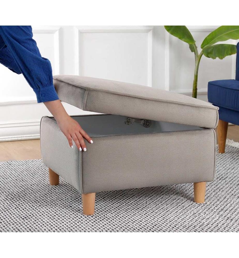 Hocker, braun, 100 % BAUMWOLLE, Holzbeine