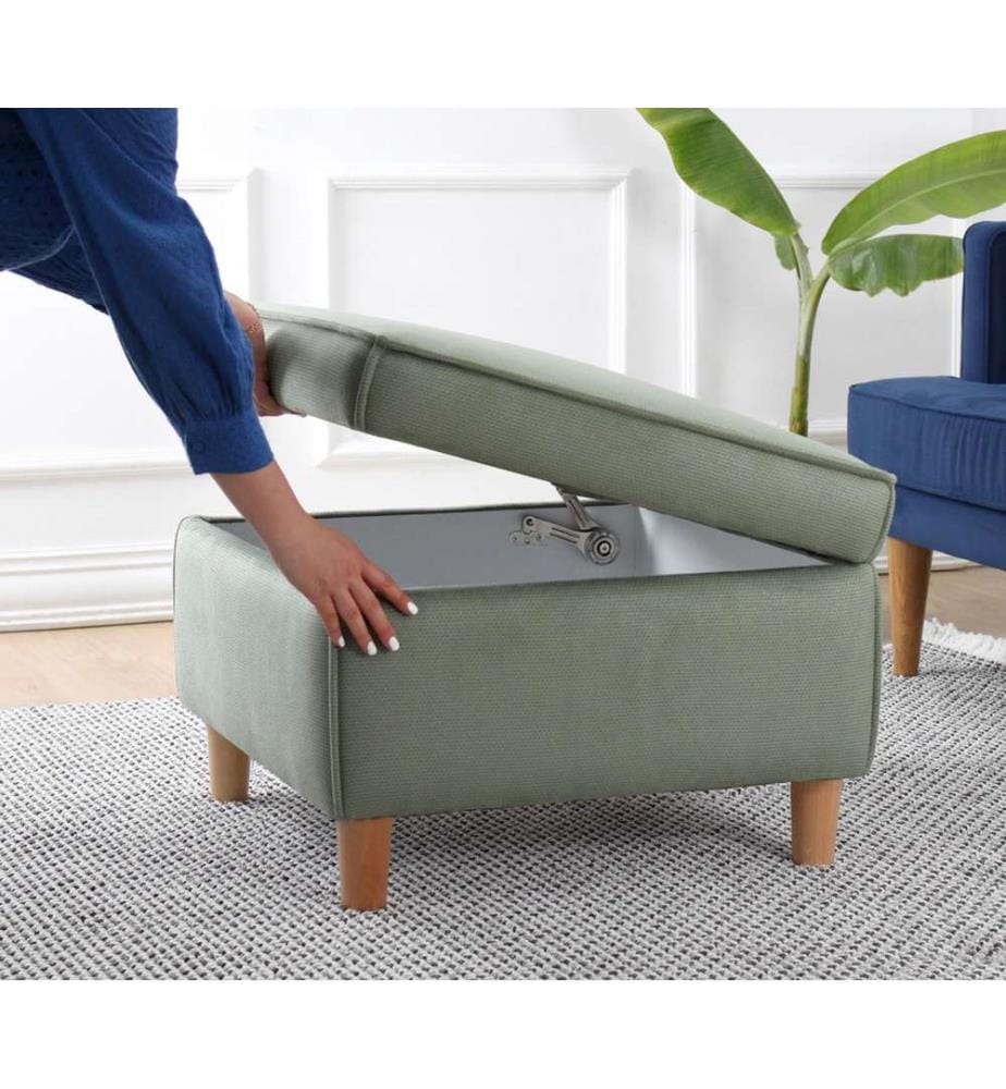 Hocker, grün, 100 % BAUMWOLLE, Holzbeine