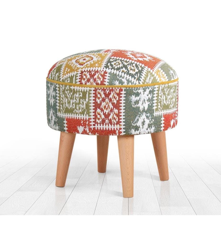 Pouf, Weiss, 50 % BAUMWOLLE / 50 % LEINEN, Holzbeine