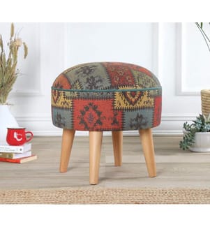 Pouf, vert, 50 % COTON / 50 % LIN, pieds en bois