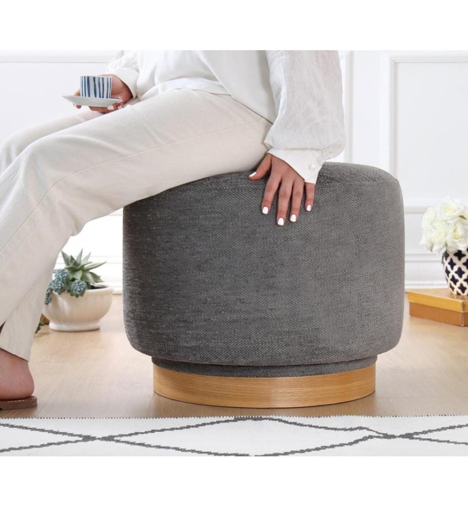 Hocker, grau, 100 % BAUMWOLLE, Holzbeine