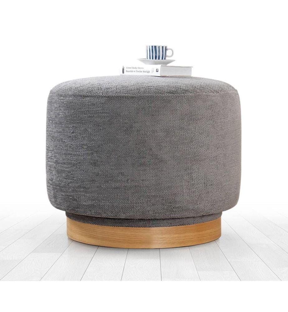Hocker, grau, 100 % BAUMWOLLE, Holzbeine