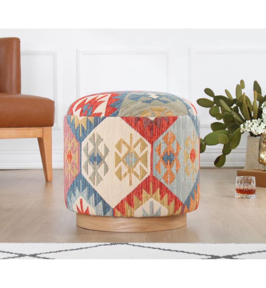 Pouffe, Multicolor, 50% COTTON / 50% LINEN, Wooden Legs